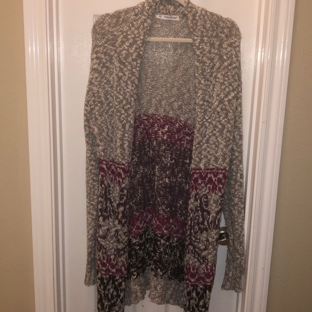 Gray, purple, maroon & black thigh length sweater